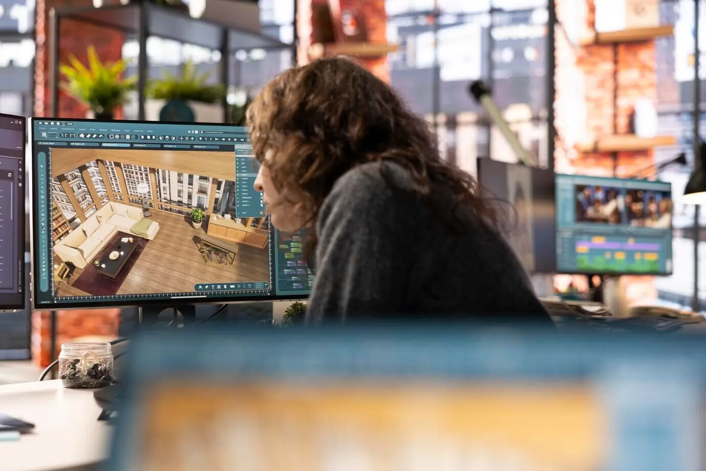 Специалист по архитектуре использует программное обеспечение САПР для создания планировки этажа.